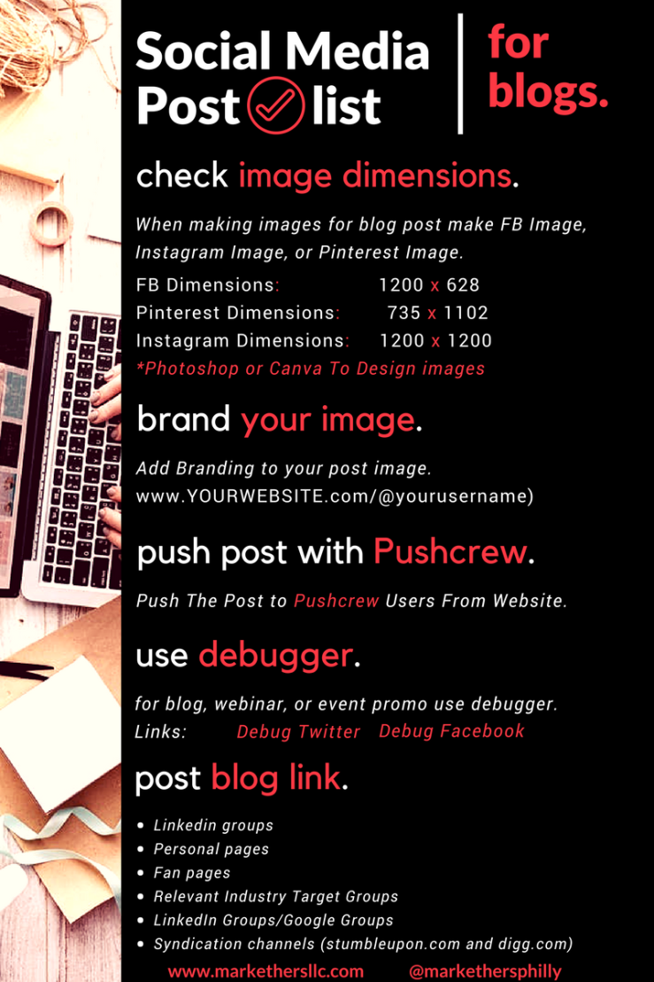 Social Media Blog Post Checklist for content and images with MarketHers.